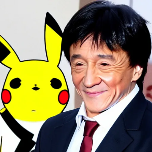 Image similar to jackie chan as a pikachu, the pikachu has the face of jackie chan