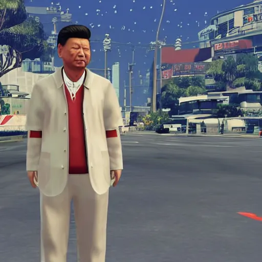 Prompt: Xi Jinping as a grand theft auto 5 character, crazy npc