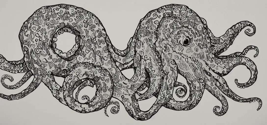 Image similar to children's book illustration of a sad octopus made of ornate paper cutouts by james gurney