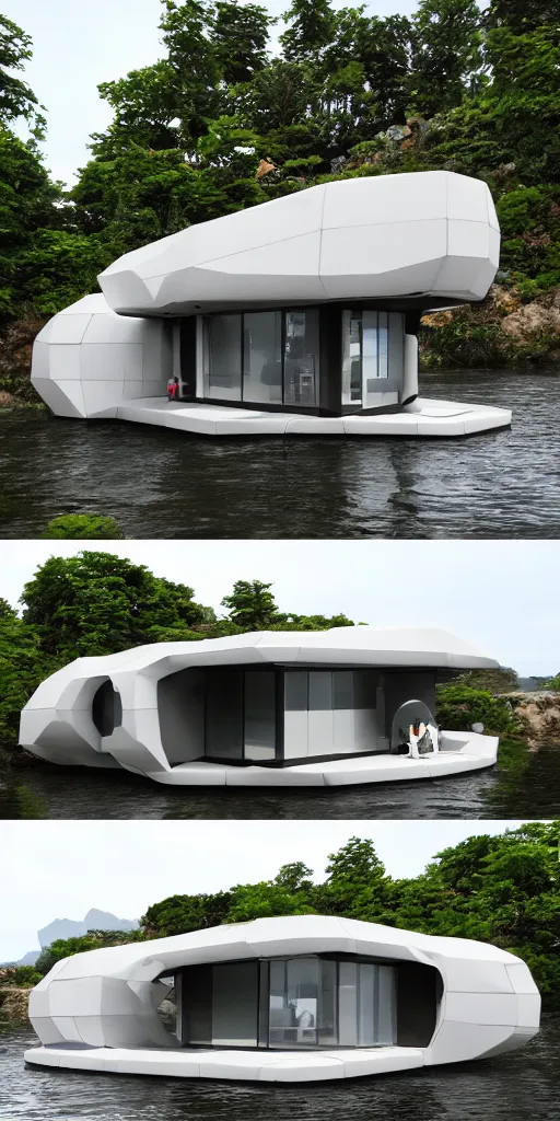 Prompt: a futuristic floating house in the style of yamakazi