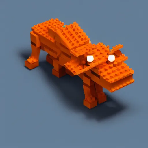 Prompt: 3 d render of a lego mini build of a smiling orange scratch cat from scratch. mit. edu