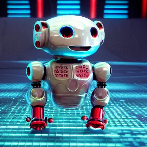 Image similar to a 3 d rendered movie of a cute robot ( ( ( kitten with whiskers ) ) ). the robot has led cybernetic implants. polka dance contest. dramatic lighting. science fiction outer space fantasy blockbuster movie robots, imax 7 0 mm. octane 3 d render, style of castaway ( film ), dune ( film ), polka dancing contest.