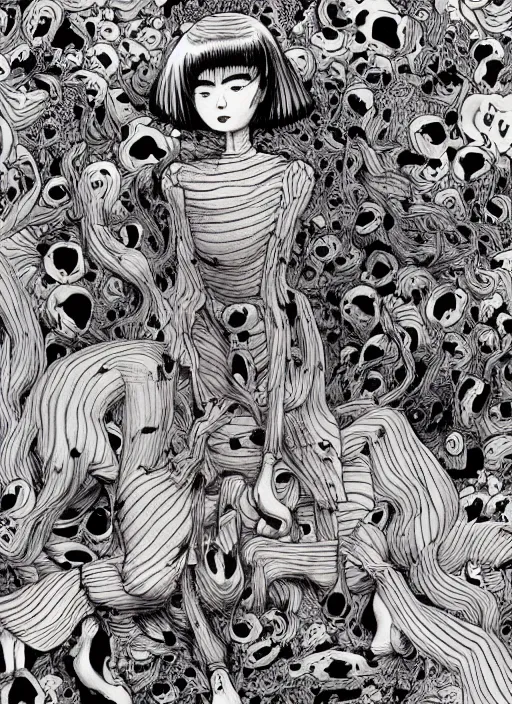 Image similar to junji ito and james jean artwork