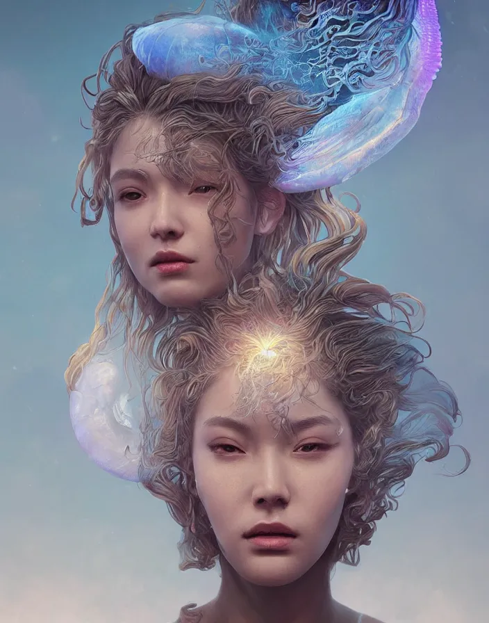 Image similar to goddess portrait. jellyfish phoenix head. intricate artwork by Tooth Wu and wlop and beeple. octane render, trending on artstation, greg rutkowski very coherent symmetrical artwork. cinematic, hyper realism, high detail, octane render, 8k