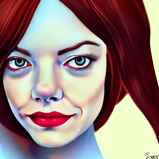 Prompt: emma stone portrait by sandra winther, disney cartoon face, attrective princess, glamorous, character art, digital illustration, soft and blurry