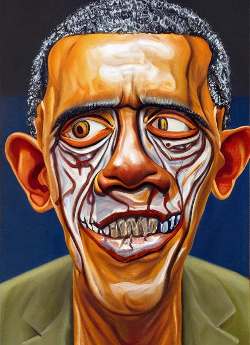 Image similar to Zombie Barack Obama, painted by Lucian Freud, highly detailed, 8k
