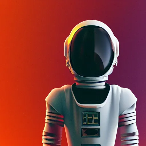 Image similar to retrofuturistic port of a astronaut minimal bionic, space in graphics in background, cinematic, elegant, 4 k