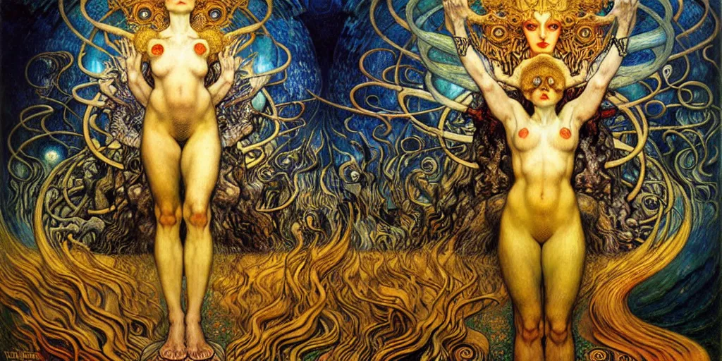 Image similar to Divine Chaos Engine by Karol Bak, Jean Delville, William Blake, Gustav Klimt, and Vincent Van Gogh, symbolist, visionary