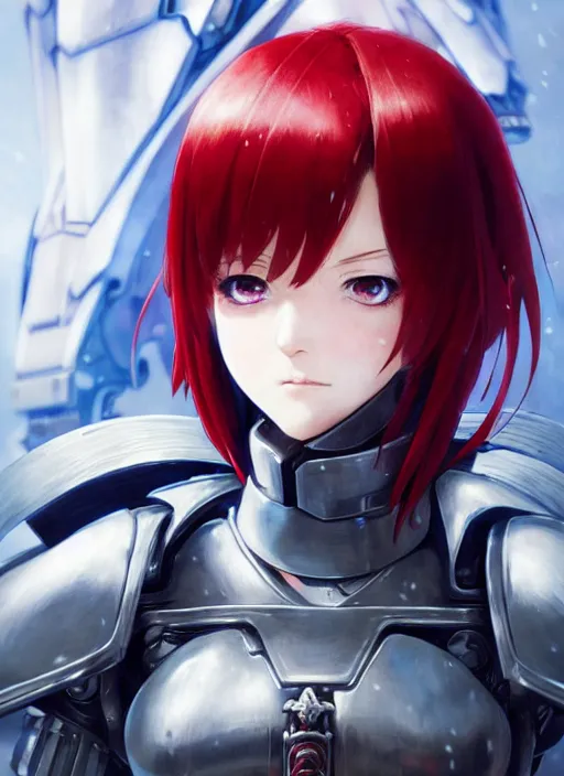 Image similar to portrait of Anime sister of battle, Warhammer 40000, cute-fine-face, red-short-hair pretty face, realistic shaded Perfect face, fine details. Anime. realistic shaded lighting by Ilya Kuvshinov katsuhiro otomo ghost-in-the-shell, magali villeneuve, artgerm, rutkowski, WLOP Jeremy Lipkin and Giuseppe Dangelico Pino and Michael Garmash and Rob Rey