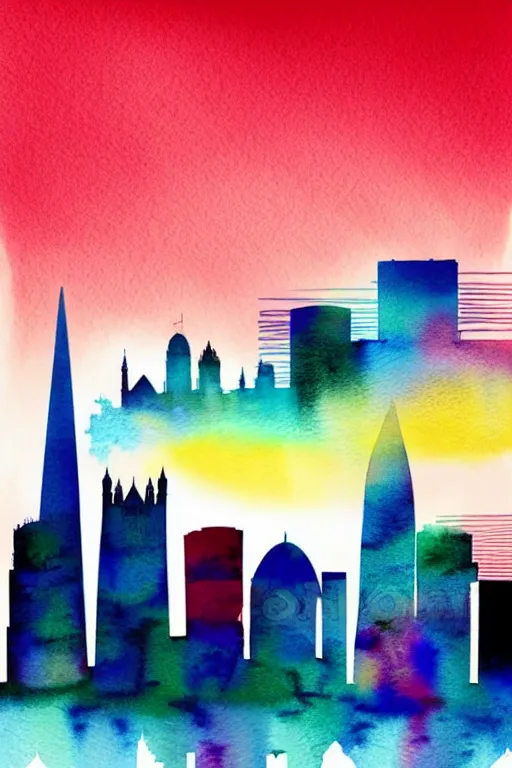 Prompt: minimalist watercolor art of london skyline at sunset, illustration, vector art