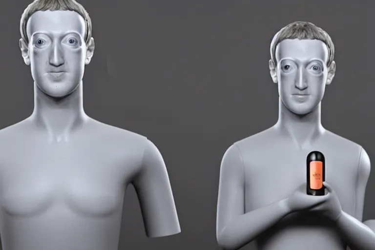 Prompt: mark Zuckerberg mannequin just woke up and is taking his human pills