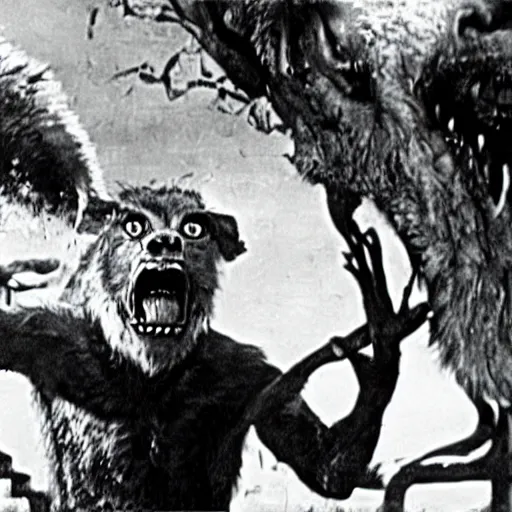 Image similar to film still of a werewolf asking for food in the wolf man 1 9 4 1