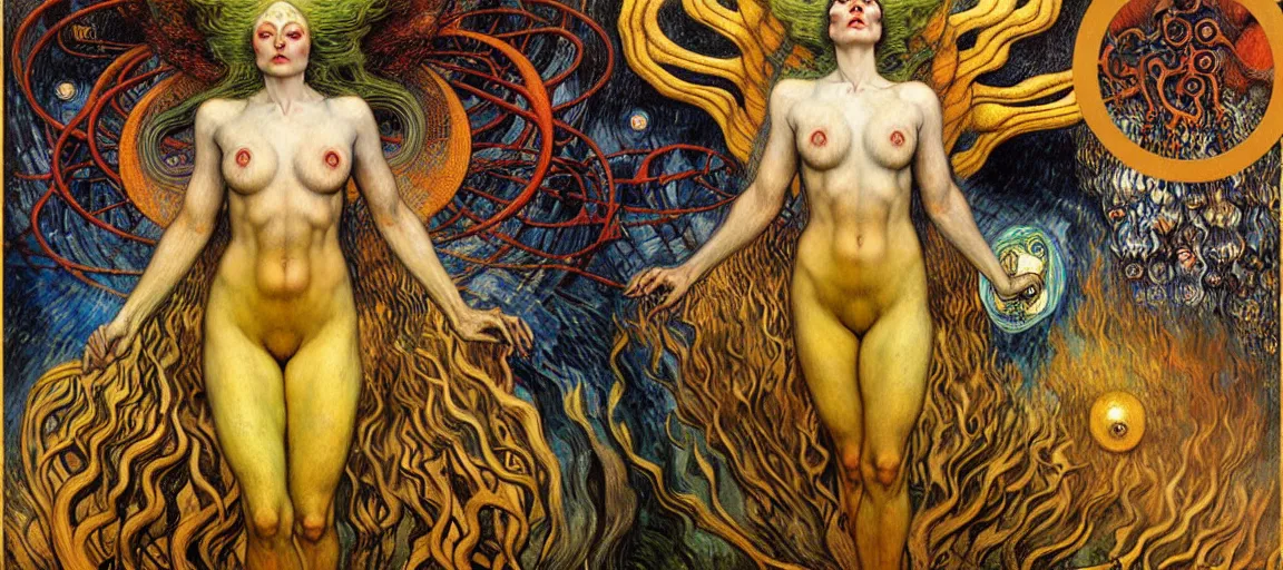 Image similar to Divine Chaos Engine by Karol Bak, Jean Delville, William Blake, Gustav Klimt, and Vincent Van Gogh, symbolist, visionary