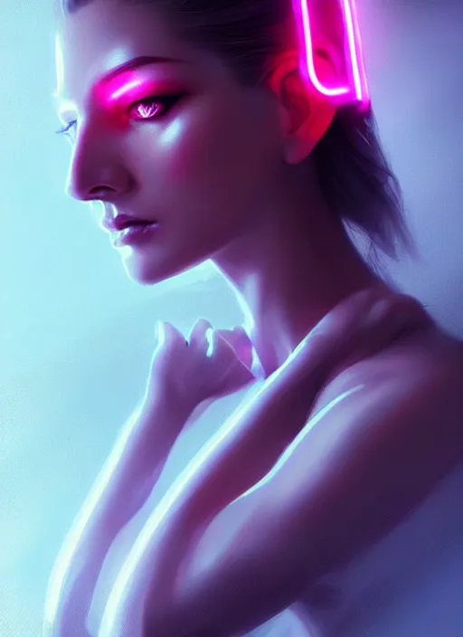 Prompt: portrait of european female humanoid, elegant, cyber neon lights, highly detailed, digital photography, artstation, pinterest, glamor pose, concept art, smooth, sharp focus, art by artgerm and greg rutkowski