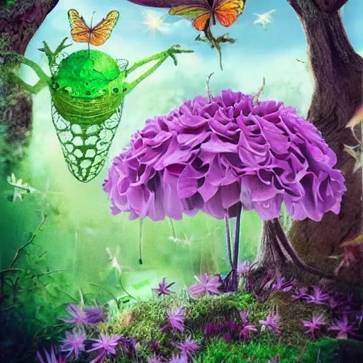 Image similar to 🌳🧚‍♀️🎩🐌🪰🦎🪲🐞,