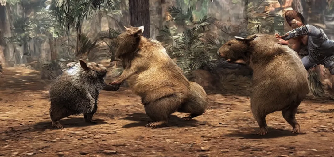 Prompt: wombat fights wombat in mortal kombat