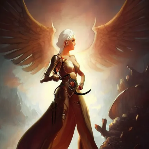 Prompt: archangel cirilla fiona detailed illustration by peter mohrbacher by marc simonetti on artstation oil painting master