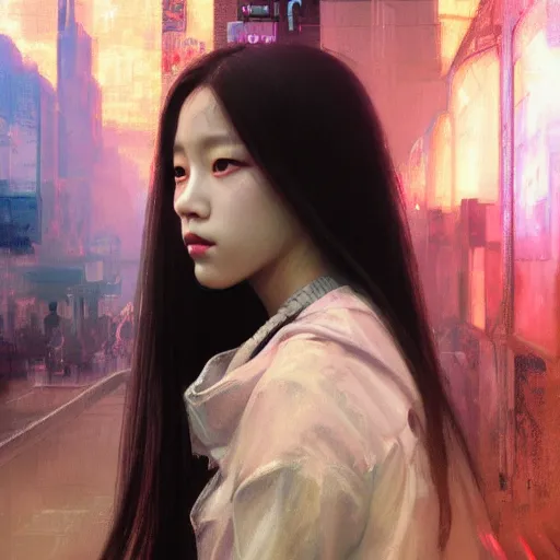 Image similar to jisoo of blackpink, hyperrealistic portrait, bladerunner street, art of elysium by jeremy mann and alphonse mucha, fantasy art, photo realistic, dynamic lighting, artstation, poster, volumetric lighting, very detailed face, 8 k, award winning