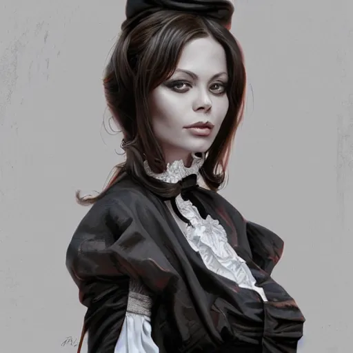 Image similar to a portrait of ornella muti as a french maid, urban motifs, intricate, elegant, highly detailed, digital painting, trending on artstation, concept art, smooth sharp focus, illustration, art by artgerm and greg rutkowski