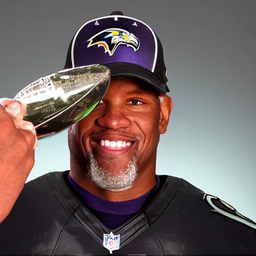 Image similar to portrait of Chuck Clark of the Baltimore Ravens holding the Lombardi Trophy, extremely detailed, detailed and realistic face, photo realistic, 8k