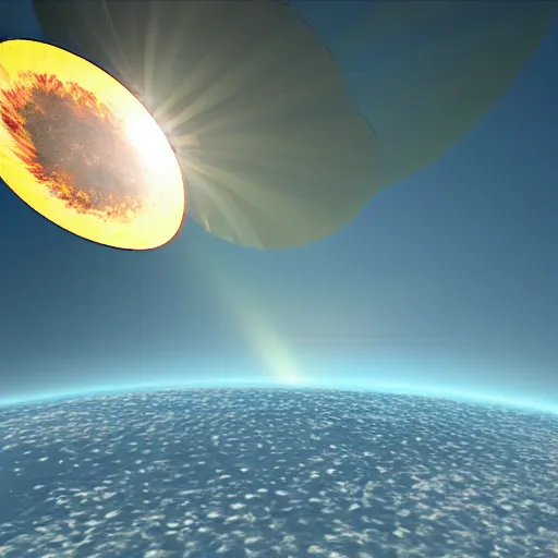 Image similar to hexagon sun shield floating in space, unreal engine, digital art, solar eclipse, seen from earth