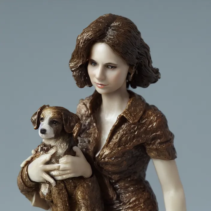 Image similar to 80mm resin detailed miniature of a Woman with a Dog, Product Introduction Photos, 4K, Full body, simple background