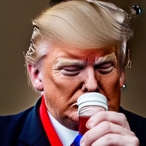 Prompt: donald trump smelling his own farts from a jar, realistic, award winning, photography,