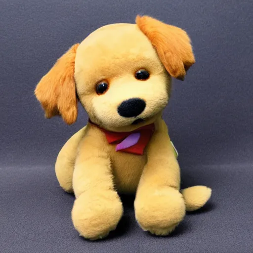 Prompt: a happy golden retriever puppyplush doll, 8 k