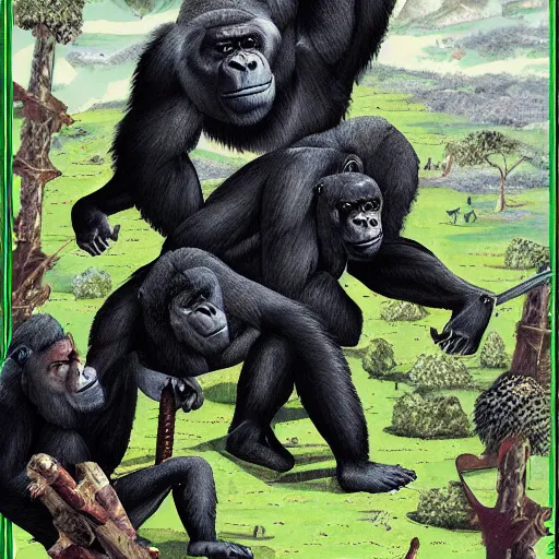 Image similar to gorillas in a medieval battle, george rr martin