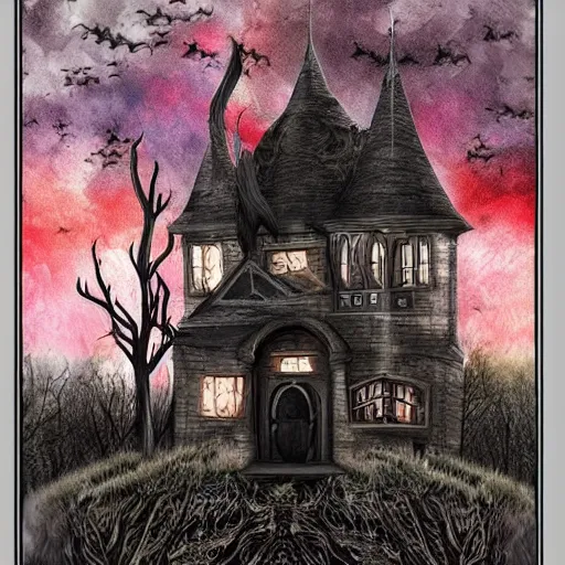 Prompt: Dark and Gloomy Witch house in style of Anne Stokes