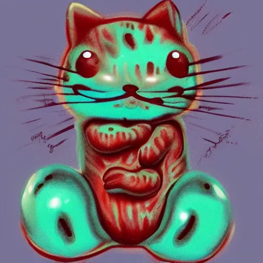 Image similar to a gelatinous jelly cat, goopy