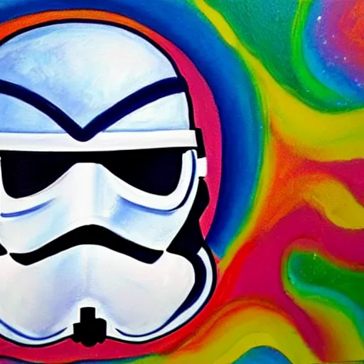 Image similar to a detailed painting by lisa frank of a storm trooper helmet