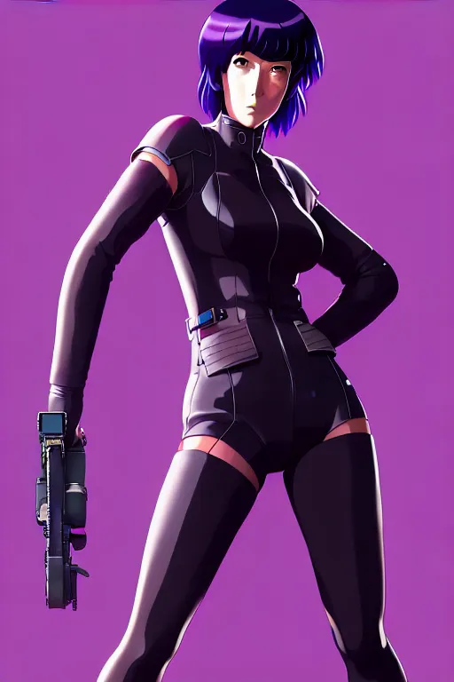 Image similar to a fullbody portrait of motoko kusanagi the major ghost in the shell : : stand alone complex, in leather bike costume : : by ilya kuvshinov, rossdraws, artgerm, sola digital arts, anti aliasing, raytracing : :