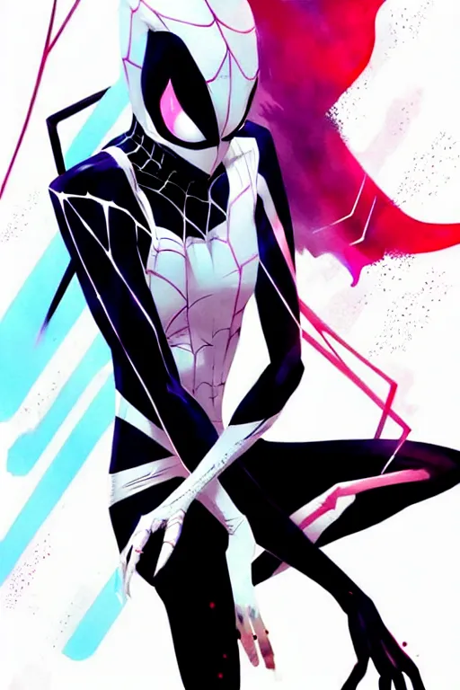 Image similar to a ultradetailed painting of spider gwen by conrad roset, greg rutkowski and makoto shinkai trending on artstation