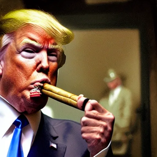 Image similar to a photo of donald trump smoking a cigar, award winning photograph