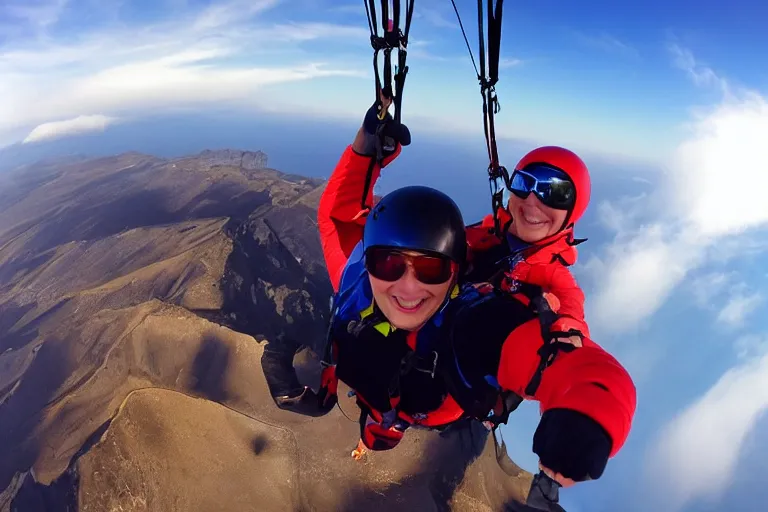 Image similar to Cinematography selfie gopro shot of a woman in a paraglide in Tenerife over the clouds a by Emmanuel Lubezky. Teide. Mar de nubes. Aerial