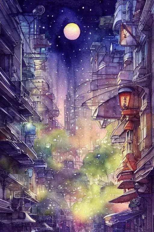 Prompt: beautiful happy picturesque charming sci - fi city in harmony with nature. beautiful light. nice colour scheme, soft warm colour. beautiful detailed watercolor by lurid