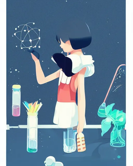 Image similar to a little girl is doing a science experiment. clean cel shaded vector art. minimalist illustration art by lois van baarle, artgerm, helen huang, petros afshar by makoto shinkai and ilya kuvshinov, rossdraws