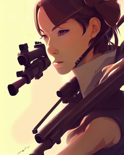 Image similar to upper body portrait of a female sniper, modern era, portrait shinkai makoto studio ghibli studio key hideaki anno sakimichan stanley artgerm lau rossdraws james jean marc simonetti elegant highly detailed digital painting artstation pixiv