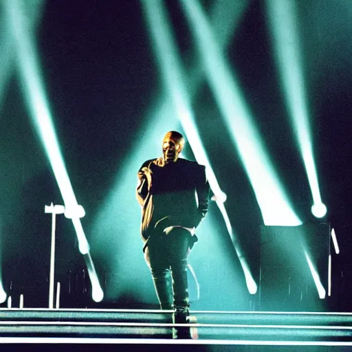 Prompt: a photo of kanye performing at the grammys, dramatic, ektachrome, vintage, wide angle, warm color palette, light mode, 2. 5 - dimensional, 1 6 k, ultra - hd, megapixel, cga, rays of shimmering light, mist, screen space reflections
