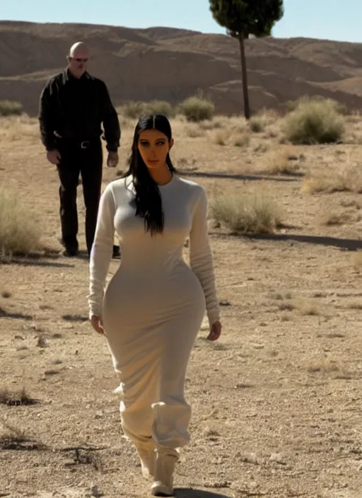 Image similar to film still of kim kardashian as Walter White in breaking bad,