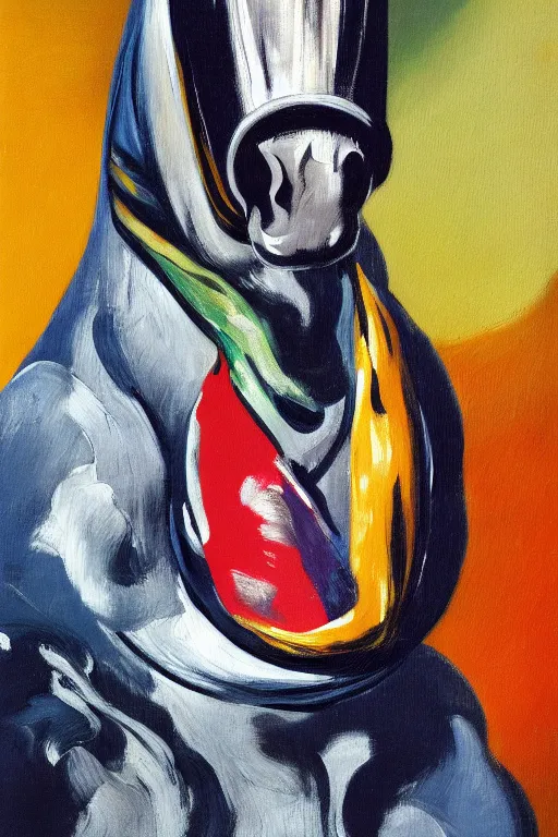 Image similar to scarf in the form of a horse around the neck of an astronaut, highly detailed painting by francis bacon, edward hopper, adrian ghenie, gerhard richter, and james jean soft light 4 k,