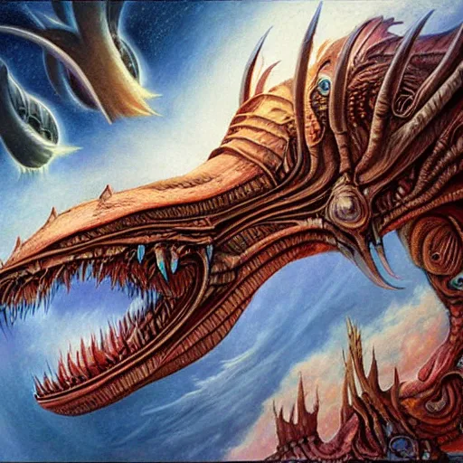 Image similar to alien space dragon by dan seagrave art