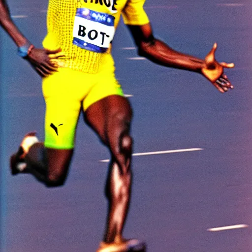 Image similar to usain bolt running on the moon, kodachrome film