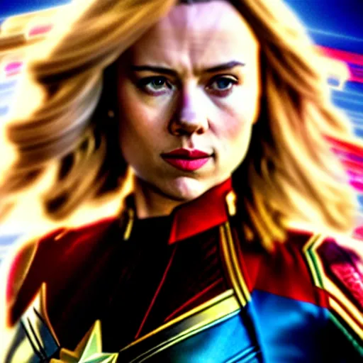 Image similar to film still of Scarlett Johansson as Captain Marvel in Captain Marvel