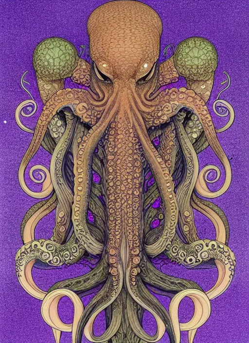 Prompt: octopus fox hybrid, rococo, intricate geometry, rainbow mycelium, basil wolverton, hr giger,