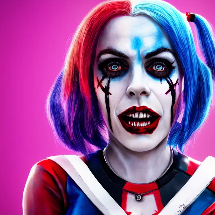 Image similar to portrait of Melanie C as a harley quinn in Suicide Squad. intricate artwork, octane render, trending on artstation, very coherent symmetrical artwork. cinematic, hyper realism, high detail, octane render, 8k