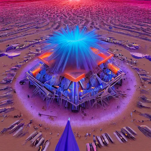 Image similar to highly detailed art of burning man festival full of cornflowers by Beeple