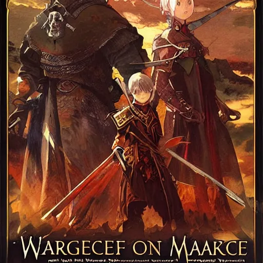 Image similar to Warkly the visions of an old mage, medieval fantasy game poster printed on playstation 2 video game box , Artwork by Akihiko Yoshida, cinematic composition