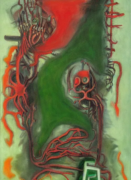 Image similar to biomechanical talisman of the crawling ones and the green flame by maggi mcdonald, mark rothko, sabina klein